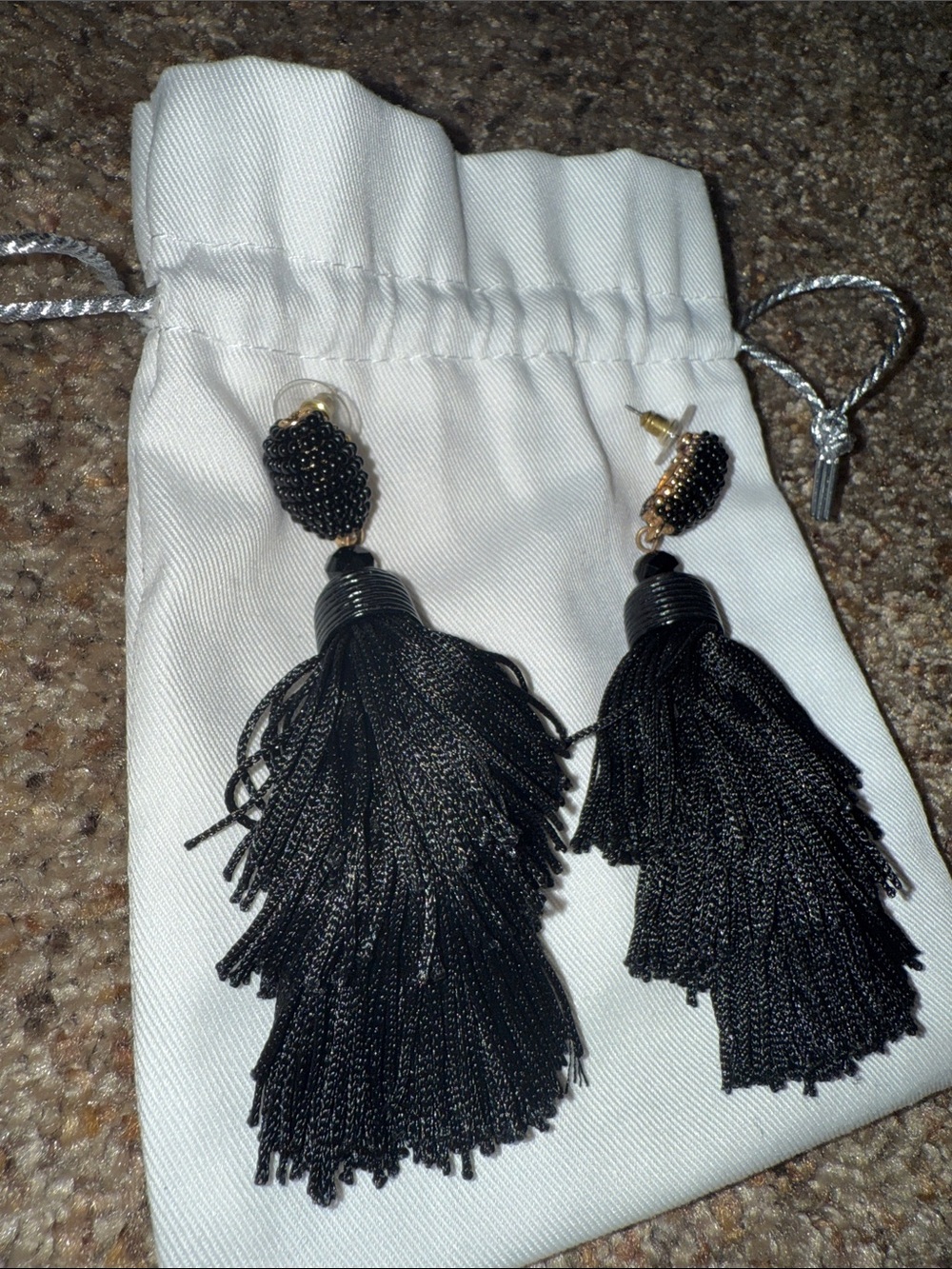 Express Black Tassel Drop Earrings with Beaded Top